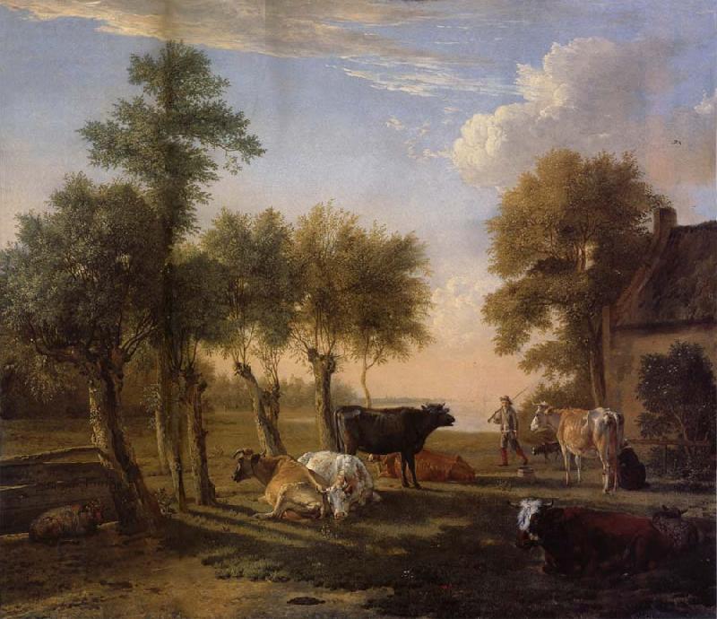 REMBRANDT Harmenszoon van Rijn Cows in the Meadow near a Farm